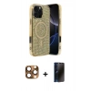 MARSİLYAN™- iPhone 16 Pro Max Kılıf Eksen Çizgi - Siyah 3D Antistatik Hayalet Cam Ekran Koruyucu + Pers Alüminyum Kamera Lens - CLTM