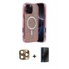 MARSİLYAN™- iPhone 16 Pro Max Kılıf Eksen Çizgi - Siyah 3D Antistatik Hayalet Cam Ekran Koruyucu + Pers Alüminyum Kamera Lens - CLTM