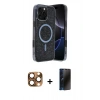 MARSİLYAN™- iPhone 16 Pro Max Kılıf Eksen Çizgi - Siyah 3D Antistatik Hayalet Cam Ekran Koruyucu + Pers Alüminyum Kamera Lens - CLTM