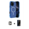 MARSİLYAN™- iPhone 16 Pro Max Kılıf Eksen Çizgi - Siyah 3D Antistatik Hayalet Cam Ekran Koruyucu + PVD Metal Kamera Lens - GD