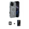 MARSİLYAN™- iPhone 16 Pro Max Kılıf Eksen Çizgi - Siyah 3D Antistatik Hayalet Cam Ekran Koruyucu + PVD Metal Kamera Lens - SH
