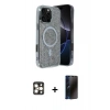 MARSİLYAN™- iPhone 16 Pro Max Kılıf Eksen Çizgi - Siyah 3D Antistatik Hayalet Cam Ekran Koruyucu + PVD Metal Kamera Lens - GD