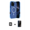 MARSİLYAN™- iPhone 16 Pro Max Kılıf Eksen Çizgi - Siyah 3D Antistatik Hayalet Cam Ekran Koruyucu + PVD Metal Kamera Lens - SH