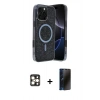 MARSİLYAN™- iPhone 16 Pro Max Kılıf Eksen Çizgi - Siyah 3D Antistatik Hayalet Cam Ekran Koruyucu + PVD Metal Kamera Lens - GD