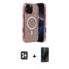 MARSİLYAN™- iPhone 16 Pro Max Kılıf Eksen Çizgi - Siyah 3D Antistatik Hayalet Cam Ekran Koruyucu + PVD Metal Kamera Lens - SH