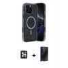 MARSİLYAN™- iPhone 16 Pro Max Kılıf Eksen Çizgi - Siyah 3D Antistatik Hayalet Cam Ekran Koruyucu + PVD Metal Kamera Lens - SH