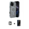 MARSİLYAN™- iPhone 16 Pro Max Kılıf Eksen Çizgi - Siyah 3D Antistatik Hayalet Cam Ekran Koruyucu + PVD Metal Kamera Lens - GS