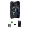 MARSİLYAN™- iPhone 16 Pro Max Kılıf Eksen Çizgi - Siyah 3D Antistatik Hayalet Cam Ekran Koruyucu + Raze Metal Kamera Lens - SH