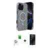 MARSİLYAN™- iPhone 16 Pro Max Kılıf Eksen Çizgi - Siyah 3D Antistatik Hayalet Cam Ekran Koruyucu + Raze Metal Kamera Lens - BZ