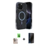 MARSİLYAN™- iPhone 16 Pro Max Kılıf Eksen Çizgi - Siyah 3D Antistatik Hayalet Cam Ekran Koruyucu + Raze Metal Kamera Lens - NLGY