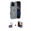 MARSİLYAN™- iPhone 16 Pro Max Kılıf Eksen Çizgi - Siyah 3D Antistatik Mat Seramik Nano Ekran Koruyucu + Gümüş Bilvis Titan Kamera Lens