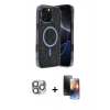 MARSİLYAN™- iPhone 16 Pro Max Kılıf Eksen Çizgi - Siyah 3D Antistatik Mat Seramik Nano Ekran Koruyucu + Pers Alüminyum Kamera Lens - GI