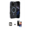 MARSİLYAN™- iPhone 16 Pro Max Kılıf Eksen Çizgi - Siyah 3D Antistatik Mat Seramik Nano Ekran Koruyucu + PVD Metal Kamera Lens - GD