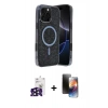 MARSİLYAN™- iPhone 16 Pro Max Kılıf Eksen Çizgi - Siyah 3D Antistatik Mat Seramik Nano Ekran Koruyucu + Siyah Bilvis Titan Kamera Lens