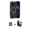 MARSİLYAN™- iPhone 16 Pro Max Kılıf Eksen Çizgi - Siyah 3D Antistatik Mat Seramik Nano Ekran Koruyucu + PVD Metal Kamera Lens - SH