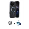 MARSİLYAN™- iPhone 16 Pro Max Kılıf Eksen Çizgi - Siyah 3D Antistatik Seramik Nano Ekran Koruyucu + Pers Alüminyum Kamera Lens - GI
