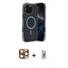 MARSİLYAN™- iPhone 16 Pro Max Kılıf Eksen Çizgi - Siyah Bilvis 3D Cam Ekran Koruyucu + Pers Alüminyum Kamera Lens - CLTM