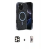 MARSİLYAN™- iPhone 16 Pro Max Kılıf Eksen Çizgi - Siyah Bilvis 3D Cam Ekran Koruyucu + PVD Metal Kamera Lens - GD