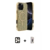 MARSİLYAN™- iPhone 16 Pro Max Kılıf Eksen Çizgi - Siyah Bilvis 3D Cam Ekran Koruyucu + PVD Metal Kamera Lens - GD