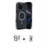MARSİLYAN™- iPhone 16 Pro Max Kılıf Eksen Çizgi - Siyah Bilvis 3D Cam Ekran Koruyucu + Pers Alüminyum Kamera Lens - GS