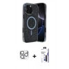 MARSİLYAN™- iPhone 16 Pro Max Kılıf Eksen Çizgi - Siyah Bilvis 3X AR Hayalet Cam Ekran Koruyucu + Pers Alüminyum Kamera Lens - GS