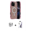 MARSİLYAN™- iPhone 16 Pro Max Kılıf Eksen Çizgi - Siyah Bilvis 3X AR Hayalet Cam Ekran Koruyucu + Pers Alüminyum Kamera Lens - GS