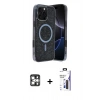 MARSİLYAN™- iPhone 16 Pro Max Kılıf Eksen Çizgi - Siyah Bilvis 3X AR Hayalet Cam Ekran Koruyucu + PVD Metal Kamera Lens - GS