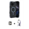 MARSİLYAN™- iPhone 16 Pro Max Kılıf Eksen Çizgi - Siyah Bilvis 3X AR Hayalet Cam Ekran Koruyucu + PVD Metal Kamera Lens - GD