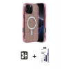 MARSİLYAN™- iPhone 16 Pro Max Kılıf Eksen Çizgi - Siyah Bilvis 3X AR Hayalet Cam Ekran Koruyucu + PVD Metal Kamera Lens - GD