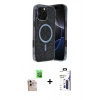 MARSİLYAN™- iPhone 16 Pro Max Kılıf Eksen Çizgi - Siyah Bilvis 3X AR Hayalet Cam Ekran Koruyucu + Raze Metal Kamera Lens - NLGY