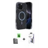 MARSİLYAN™- iPhone 16 Pro Max Kılıf Eksen Çizgi - Siyah Bilvis 3X AR Hayalet Cam Ekran Koruyucu + Raze Metal Kamera Lens - SH