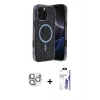 MARSİLYAN™- iPhone 16 Pro Max Kılıf Eksen Çizgi - Siyah Bilvis 3X AR HD Cam Ekran Koruyucu + Pers Alüminyum Kamera Lens - GS