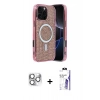 MARSİLYAN™- iPhone 16 Pro Max Kılıf Eksen Çizgi - Siyah Bilvis 3X AR HD Cam Ekran Koruyucu + Pers Alüminyum Kamera Lens - GS
