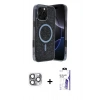 MARSİLYAN™- iPhone 16 Pro Max Kılıf Eksen Çizgi - Siyah Bilvis 3X AR HD Cam Ekran Koruyucu + Pers Alüminyum Kamera Lens - GI