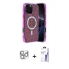 MARSİLYAN™- iPhone 16 Pro Max Kılıf Eksen Çizgi - Siyah Bilvis 3X AR HD Cam Ekran Koruyucu + Pers Alüminyum Kamera Lens - GS