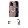 MARSİLYAN™- iPhone 16 Pro Max Kılıf Eksen Çizgi - Siyah Bilvis 3X AR HD Cam Ekran Koruyucu + PVD Metal Kamera Lens - GD