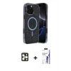 MARSİLYAN™- iPhone 16 Pro Max Kılıf Eksen Çizgi - Siyah Bilvis 3X AR HD Cam Ekran Koruyucu + PVD Metal Kamera Lens - GD