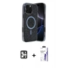 MARSİLYAN™- iPhone 16 Pro Max Kılıf Eksen Çizgi - Siyah Bilvis 3X AR HD Cam Ekran Koruyucu + PVD Metal Kamera Lens - GS
