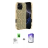 MARSİLYAN™- iPhone 16 Pro Max Kılıf Eksen Çizgi - Siyah Bilvis 5in1 3D Magic Cam Ekran Koruyucu + Beyaz Raze Metal Kamera Lens