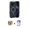 MARSİLYAN™- iPhone 16 Pro Max Kılıf Eksen Çizgi - Siyah Bilvis 5in1 3D Magic Cam Ekran Koruyucu + Pers Alüminyum Kamera Lens - CLTM