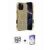 MARSİLYAN™- iPhone 16 Pro Max Kılıf Eksen Çizgi - Siyah Bilvis 5in1 3D Magic Cam Ekran Koruyucu + Pers Alüminyum Kamera Lens - GI