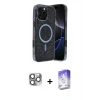 MARSİLYAN™- iPhone 16 Pro Max Kılıf Eksen Çizgi - Siyah Bilvis 5in1 3D Magic Cam Ekran Koruyucu + Pers Alüminyum Kamera Lens - GI