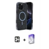 MARSİLYAN™- iPhone 16 Pro Max Kılıf Eksen Çizgi - Siyah Bilvis 5in1 3D Magic Cam Ekran Koruyucu + PVD Metal Kamera Lens - GS