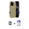 MARSİLYAN™- iPhone 16 Pro Max Kılıf Eksen Çizgi - Siyah Bilvis 5in1 3D Magic Cam Ekran Koruyucu + PVD Metal Kamera Lens - GS