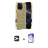 MARSİLYAN™- iPhone 16 Pro Max Kılıf Eksen Çizgi - Siyah Bilvis 5in1 3D Magic Cam Ekran Koruyucu + PVD Metal Kamera Lens - SH