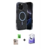 MARSİLYAN™- iPhone 16 Pro Max Kılıf Eksen Çizgi - Siyah Bilvis 5in1 5D Magic Hayalet Cam Ekran Koruyucu + Raze Metal Kamera Lens - NLGY