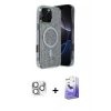 MARSİLYAN™- iPhone 16 Pro Max Kılıf Eksen Çizgi - Siyah Bilvis 5in1 5D Magic Hayalet Cam Ekran Koruyucu + Pers Alüminyum Kamera Lens - GS