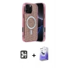 MARSİLYAN™- iPhone 16 Pro Max Kılıf Eksen Çizgi - Siyah Bilvis 5in1 5D Magic Hayalet Cam Ekran Koruyucu + PVD Metal Kamera Lens - GS