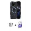 MARSİLYAN™- iPhone 16 Pro Max Kılıf Eksen Çizgi - Siyah Bilvis 5in1 5D Magic Hayalet Cam Ekran Koruyucu + Pers Alüminyum Kamera Lens - GS