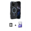 MARSİLYAN™- iPhone 16 Pro Max Kılıf Eksen Çizgi - Siyah Bilvis 5in1 5D Magic Hayalet Cam Ekran Koruyucu + PVD Metal Kamera Lens - GS